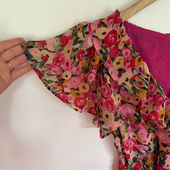 Astr the Label Vilma Floral Ruched Ruffle Detail Asymmetrical Hem Midi Dress - Picture 9 of 16